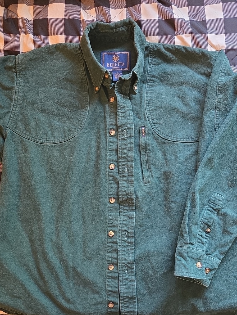 BERETTA Men’s Shooter's Shirt, Green Chamois Button-Down Shirt, Large